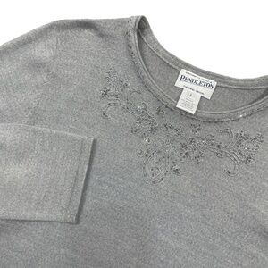 Pendleton Large Gray Jeweled 100%‎ Wool Light Weight Sweater